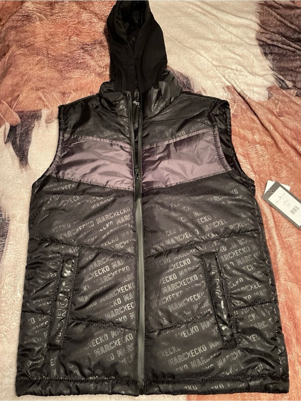 Marc Ecko Black Hooded Logo-Print Puffer Vest